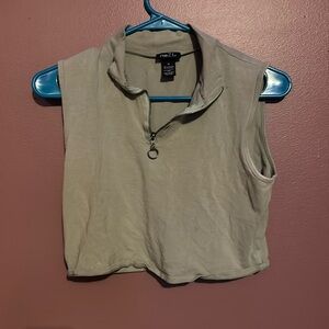 Green zip up crop top